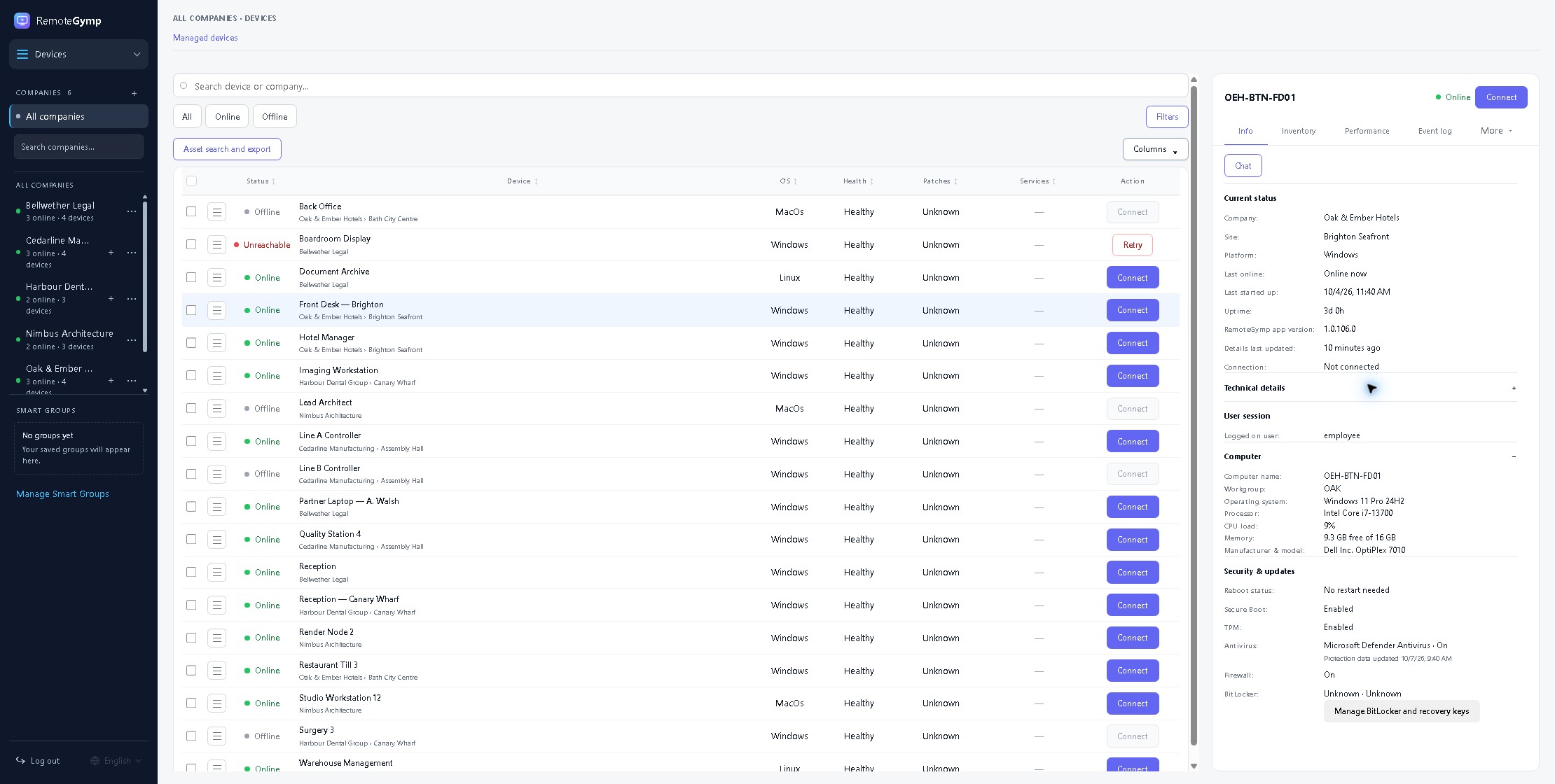 RemoteGymp device dashboard preview