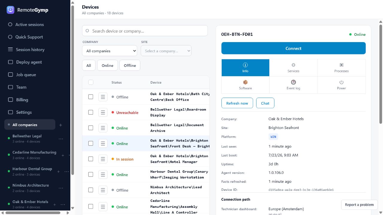 RemoteGymp device dashboard preview